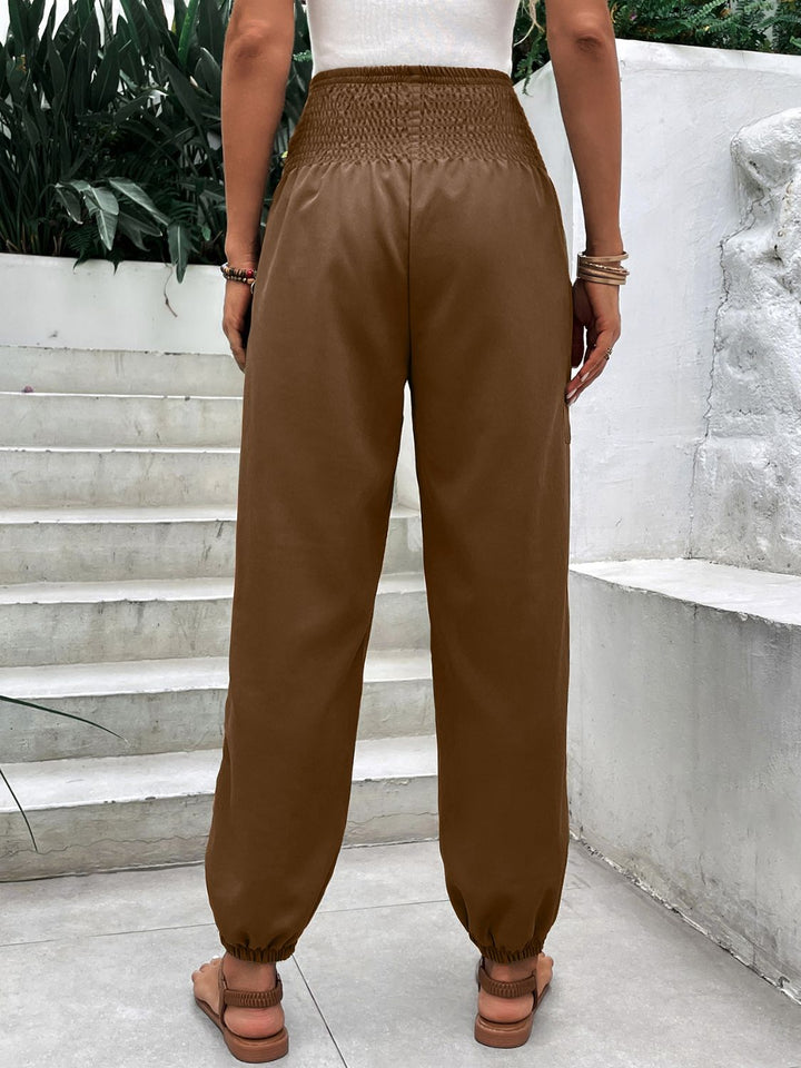 Smocked High Rise Joggers with Pockets