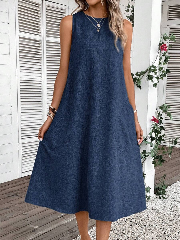 Full Size Pocketed Round Neck Sleeveless Dress