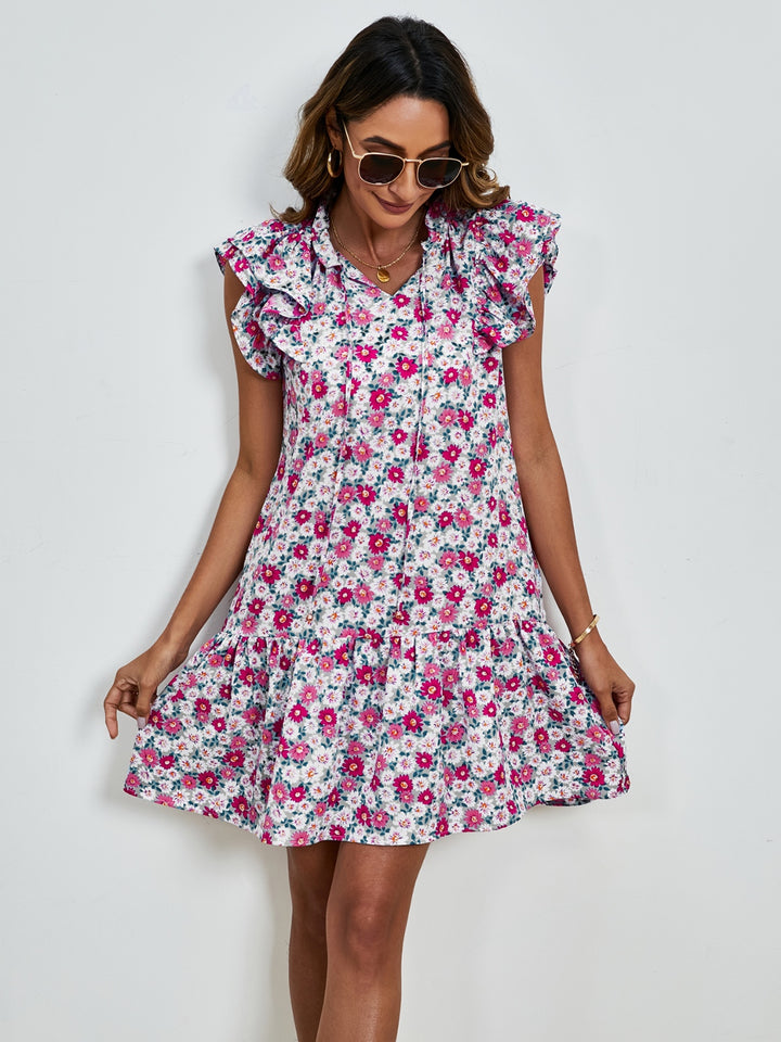 Tied Floral Cap Sleeve Mini Dress