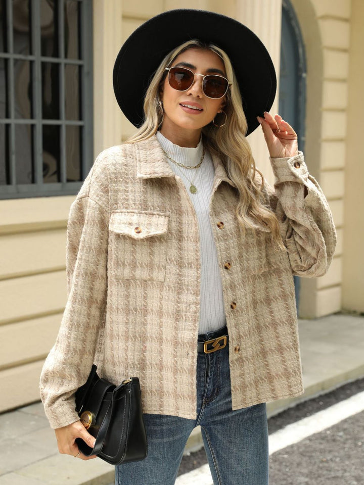 Plaid Collared Neck Long Sleeve Jacket