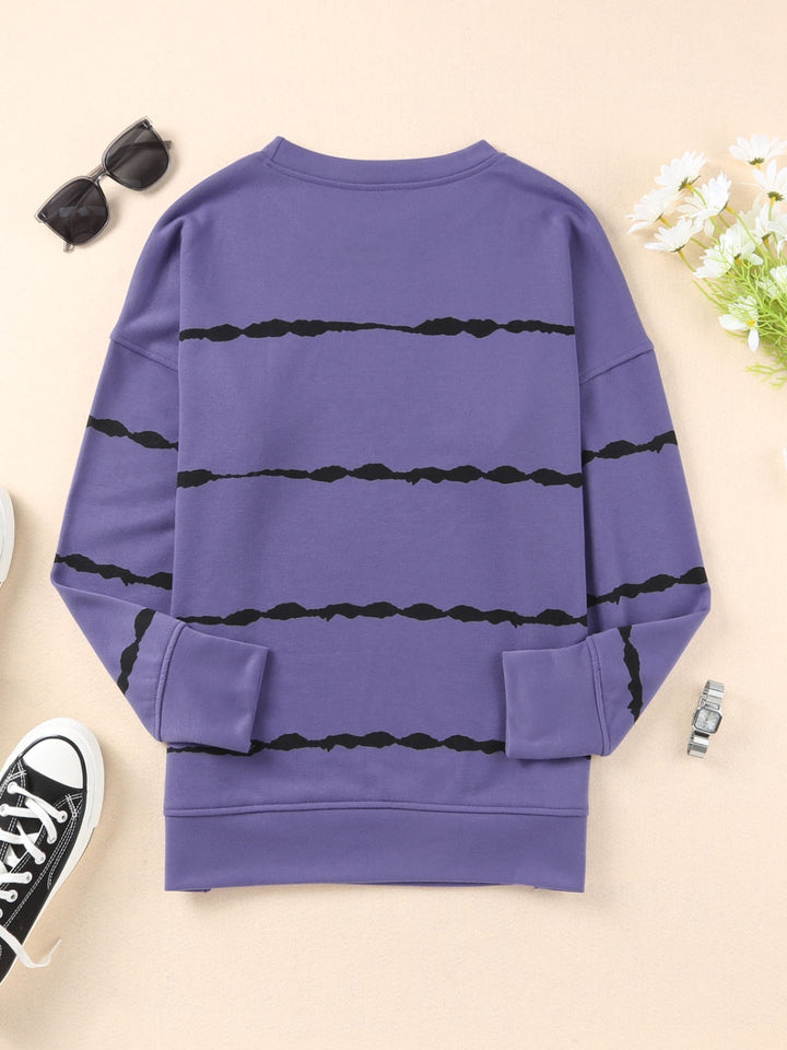 Slit Round Neck Long Sleeve T-Shirt