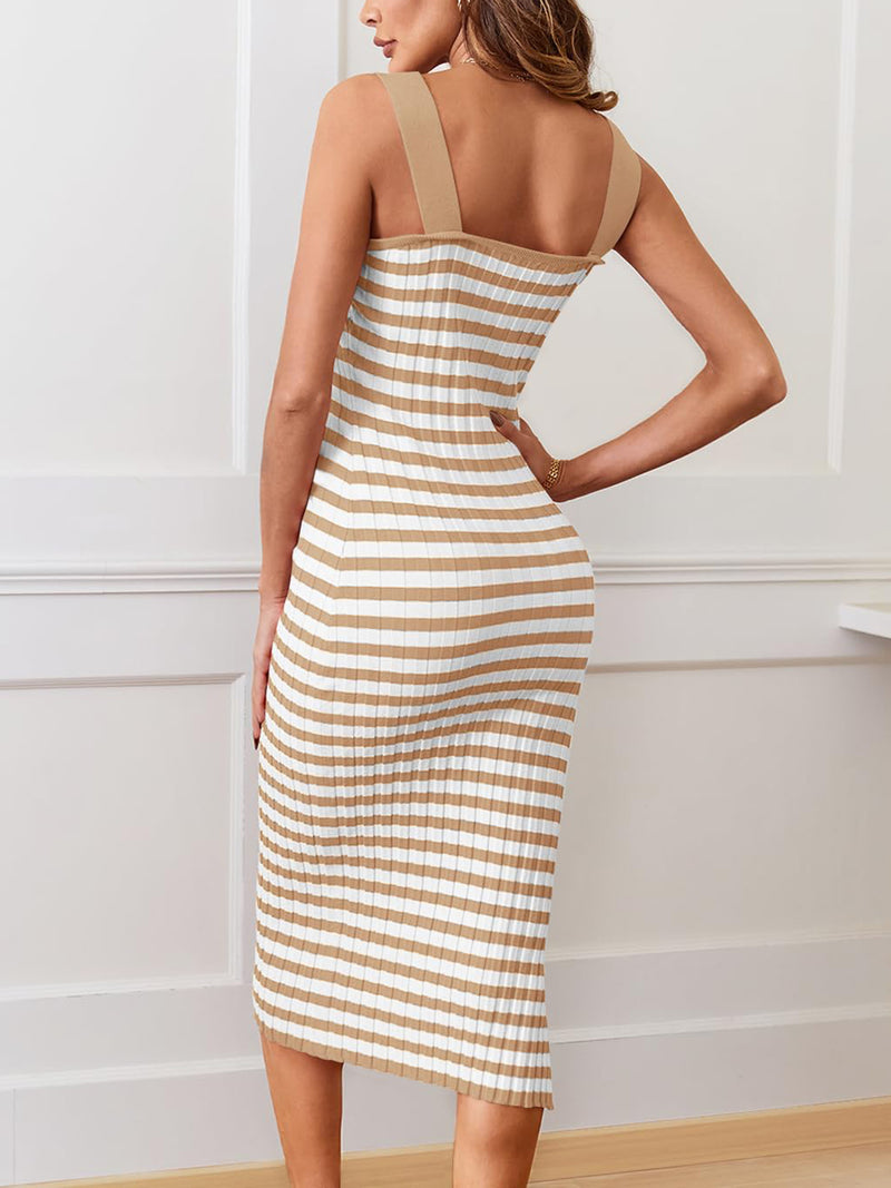 Slit Striped Square Neck Cami Dress