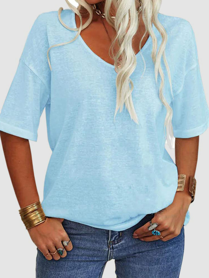 V-Neck Dropped Shoulder Half Sleeve T-Shirt