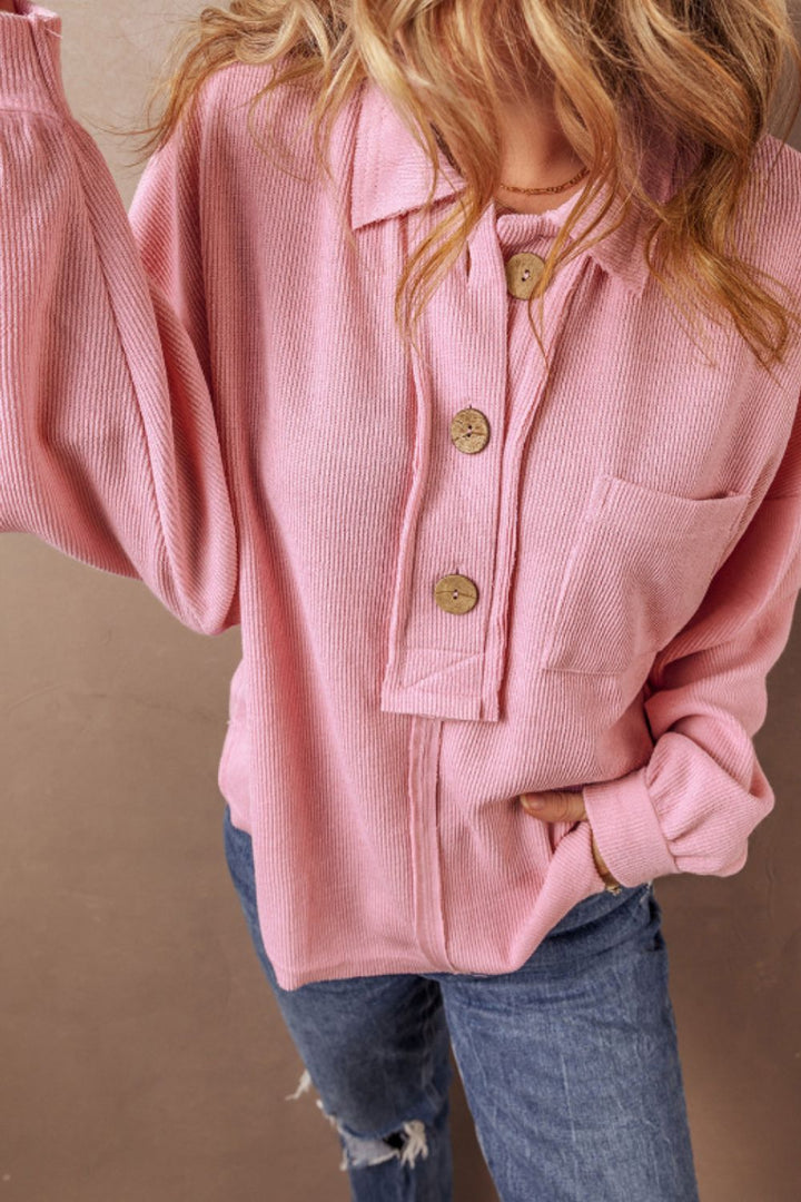 Pocketed Half Button Long Sleeve Sweatshirt