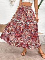 Printed Elastic Waist Midi Skirt