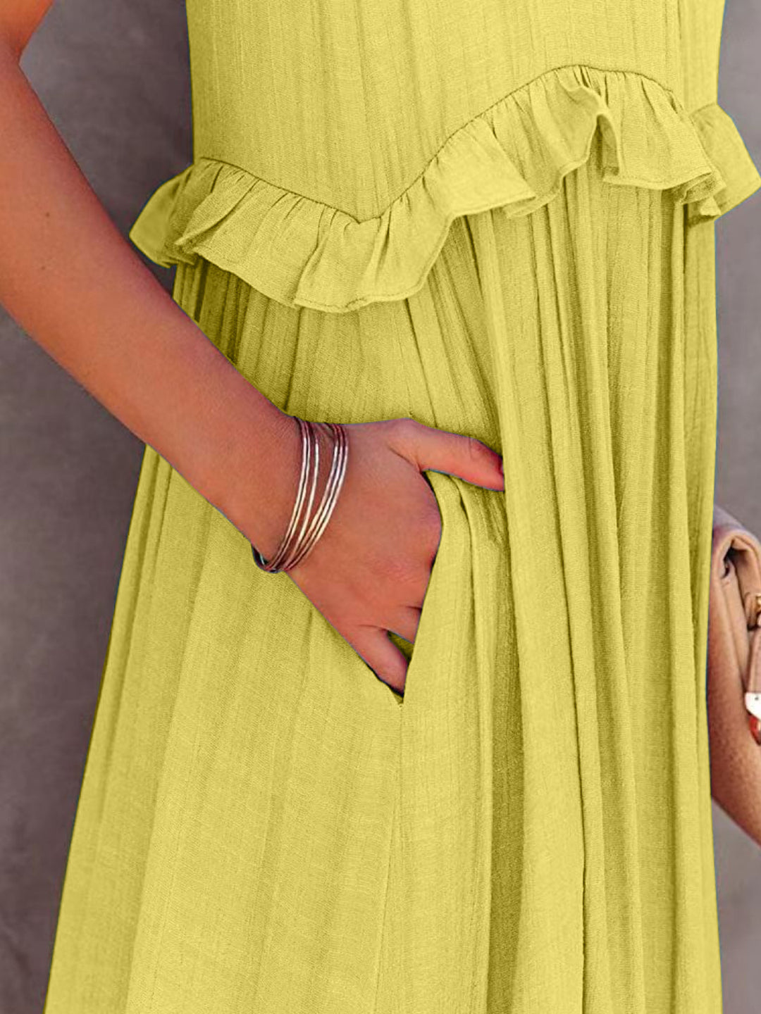 Ruffled Sleeveless Maxi Dress with Pockets