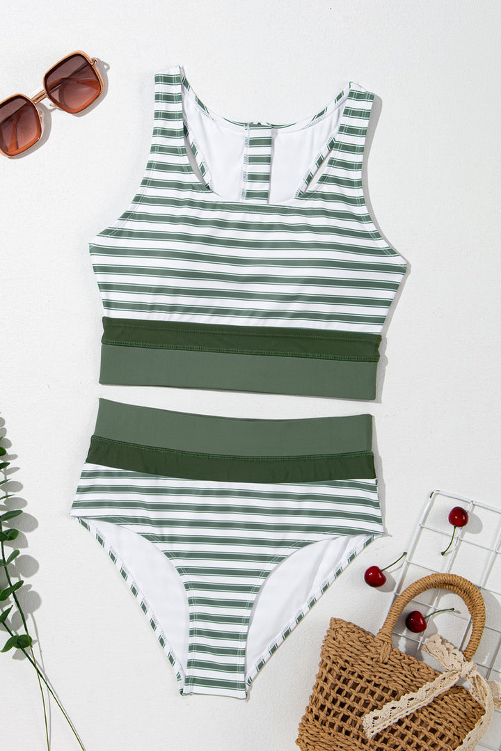 Striped Wide Strap Bikini Set