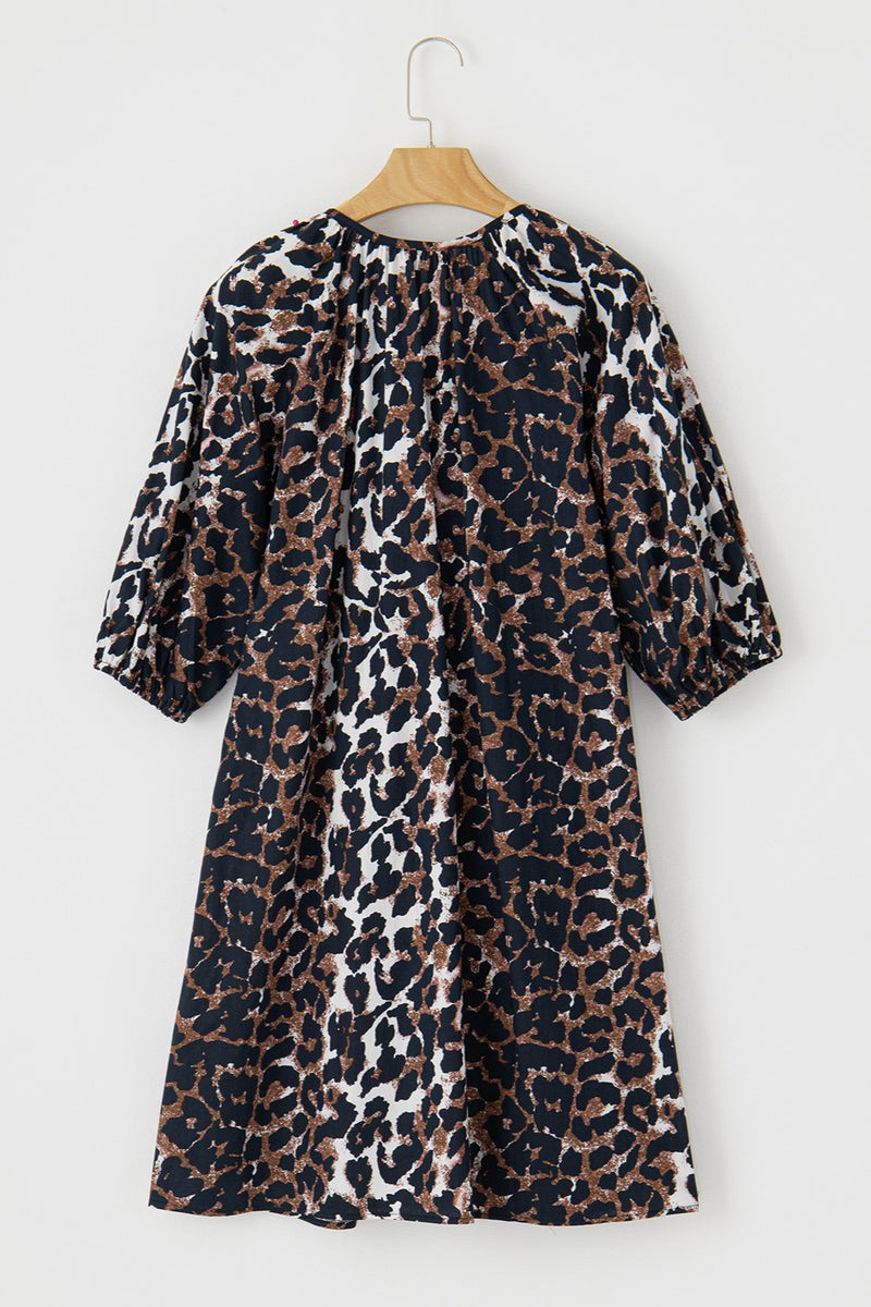 Leopard Button Up Half Sleeve Mini Dress