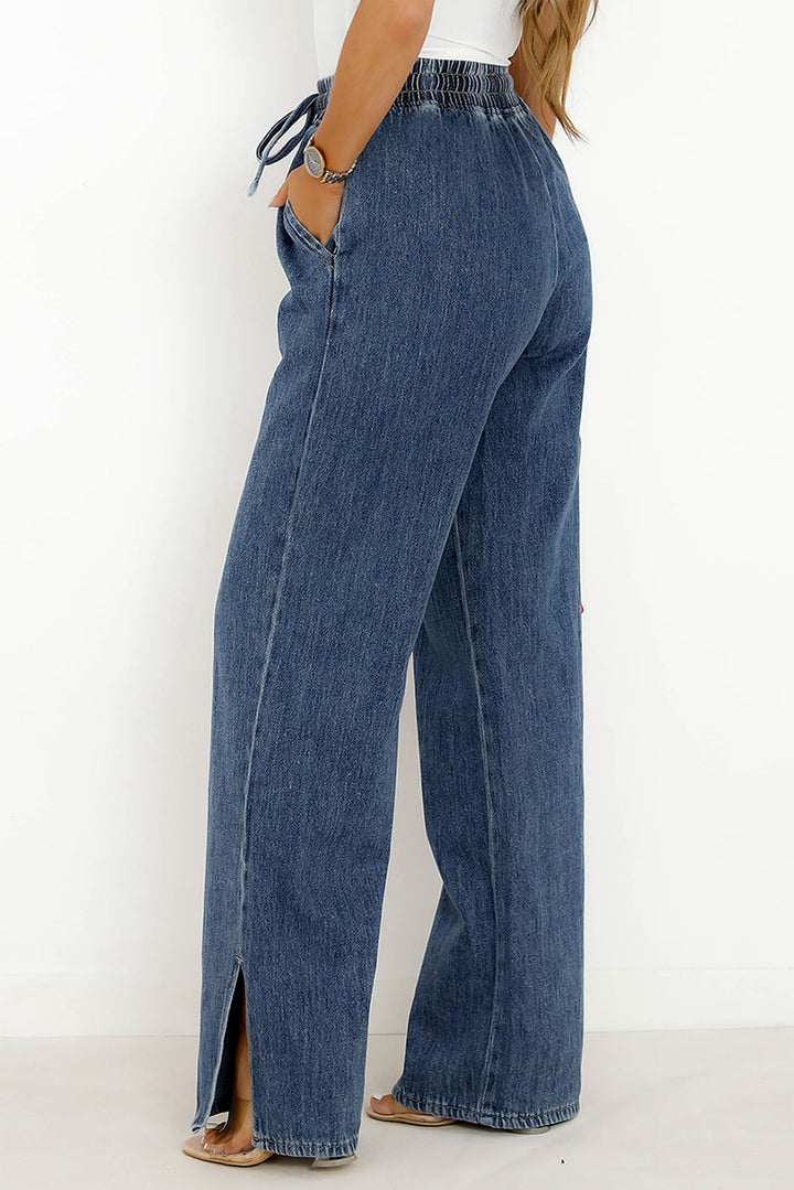 Slit Wide Leg Jeans with Pockets