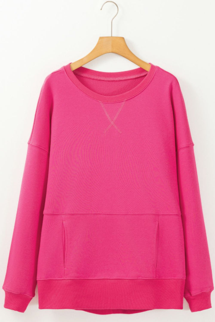 Solid Color Round Neck Long Sleeve Sweatshirt