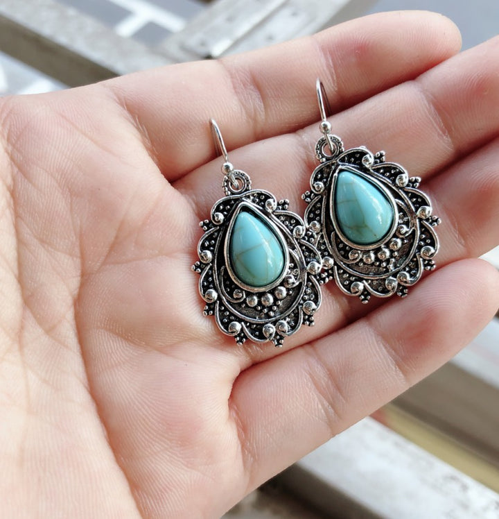 Artificial Turquoise Alloy Teardrop Dangle Earrings