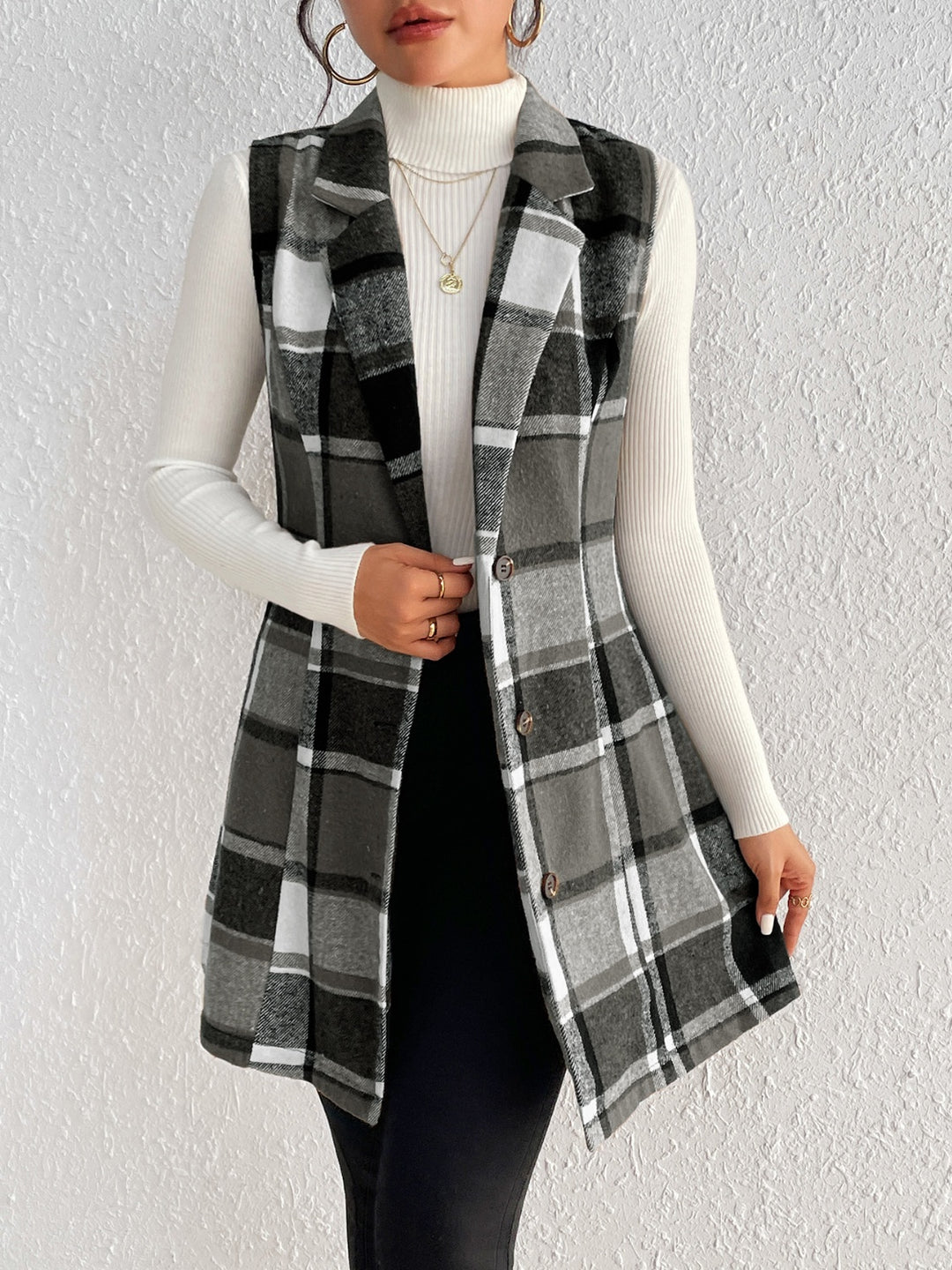 Plaid Button Up Vest Coat