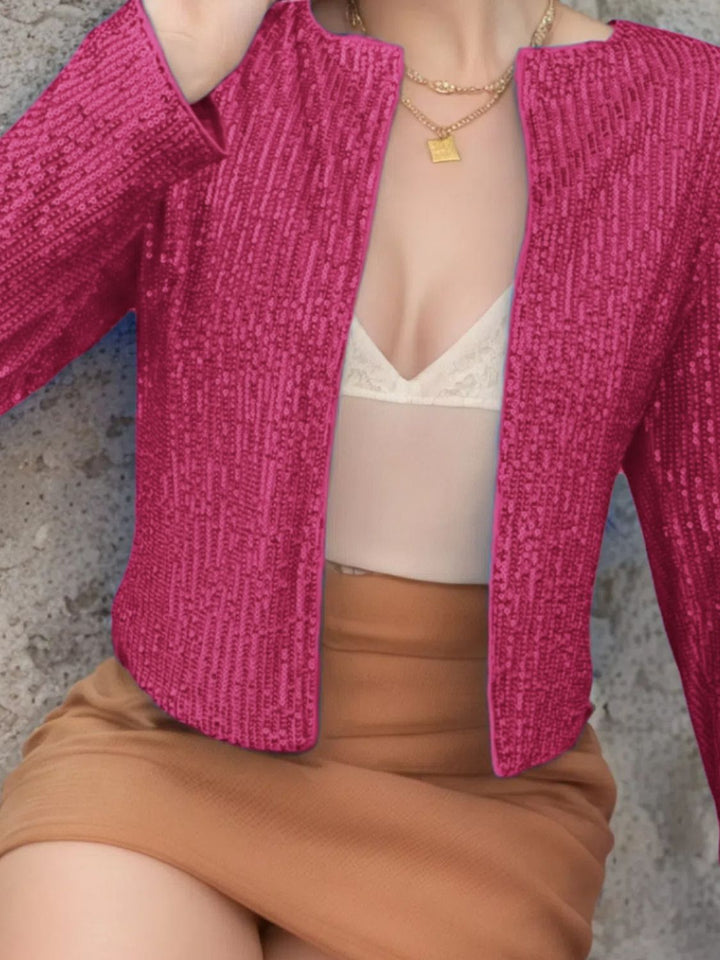 Full Size Sequin Open Front Cropped Jacket