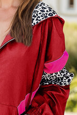 Leopard Zip Up Long Sleeve Hooded Jacket