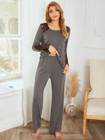 Lace Detail Long Sleeve Top and Pants Lounge Set