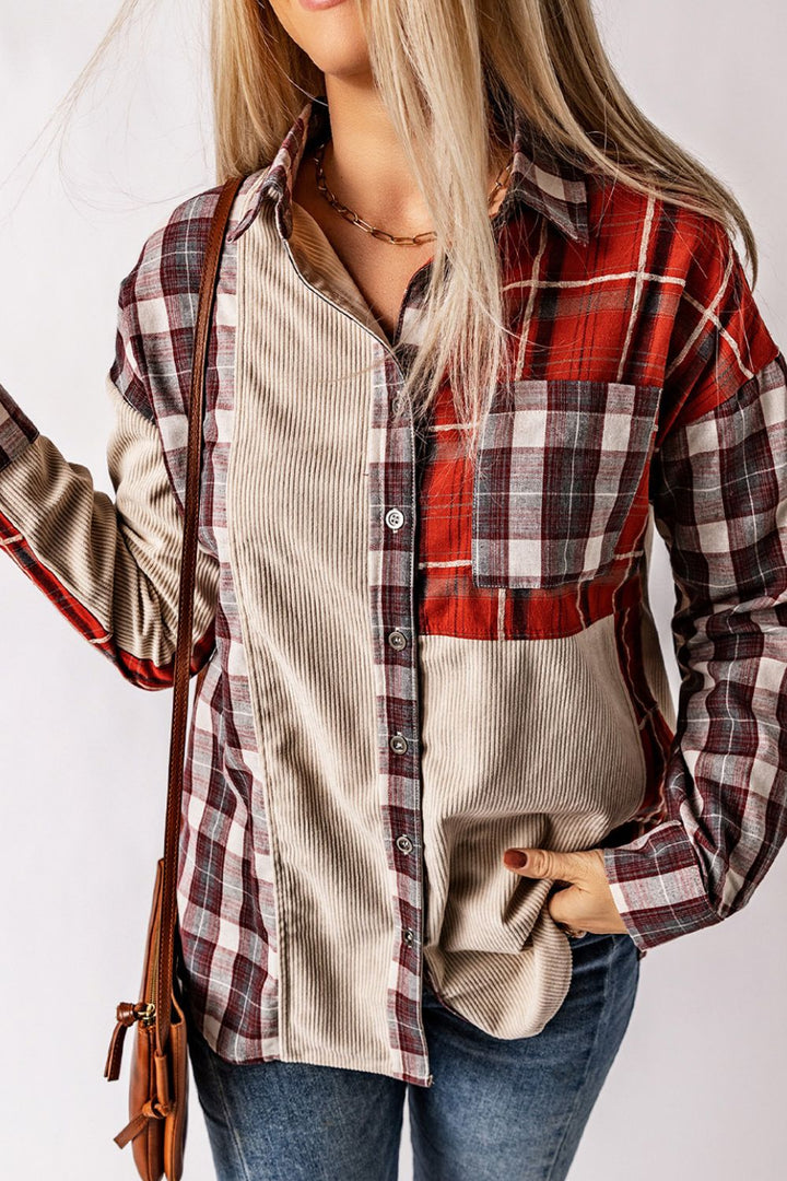 Plaid Patchwork Collared Neck Shacket