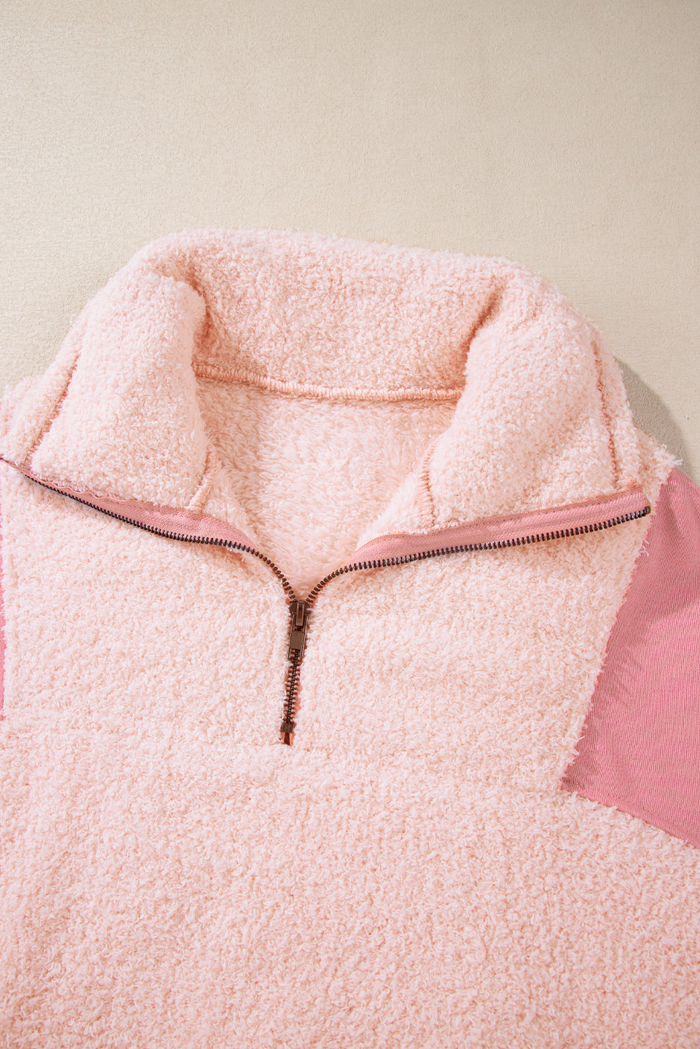 Exposed Seam Fuzzy Patchwork Quarter Zip Sweatshirt