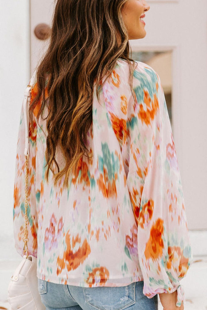 Printed Tie Neck Long Sleeve Blouse