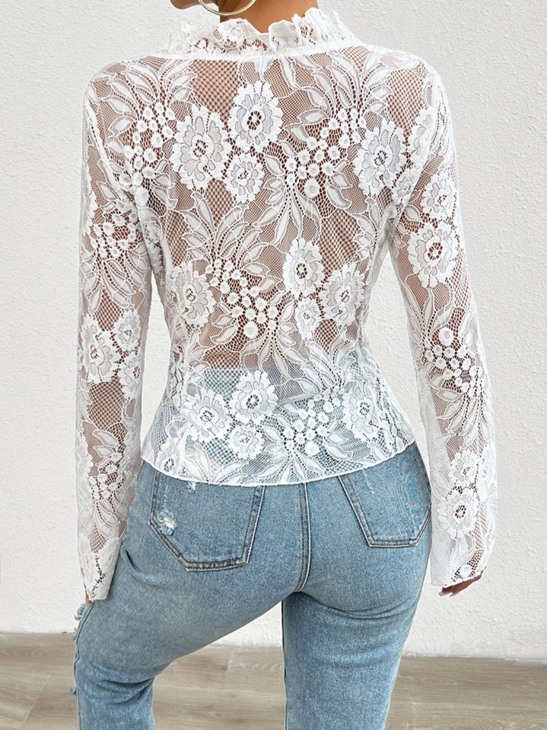 Tied V-Neck Long Sleeve Lace Top