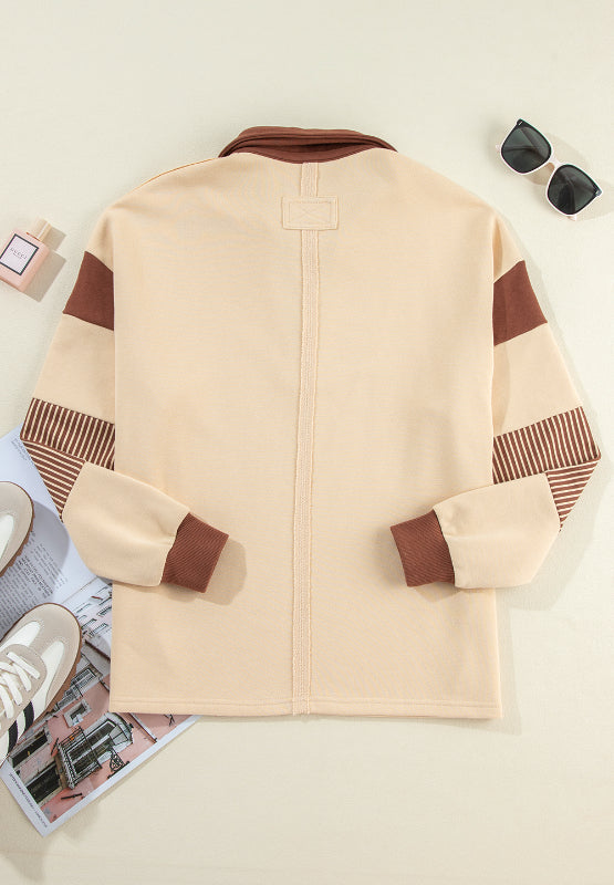 Color Block Johnny Collar Long Sleeve Sweatshirt