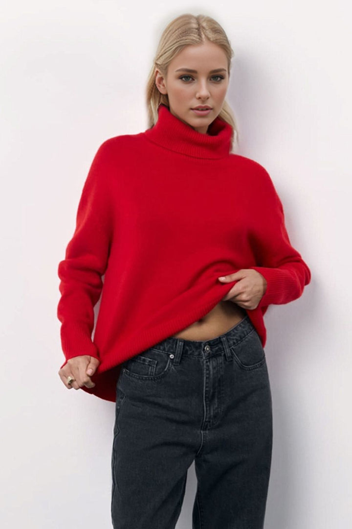 Basic Bae Turtleneck Long Sleeve Dropped Shoulder Sweater