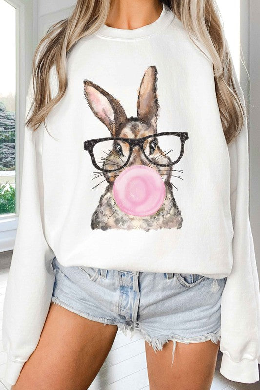 BUBBLE GUM BUNNY WITH GLASSES Graphic Sweatshirt