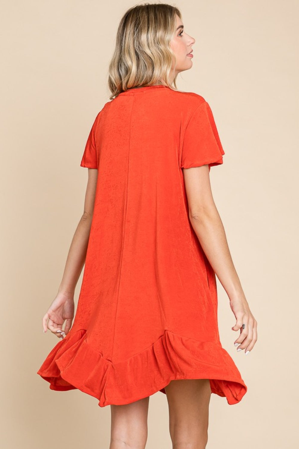 Culture Code Full Size Short Sleeve Ruffled Asymmetric Hem Dress