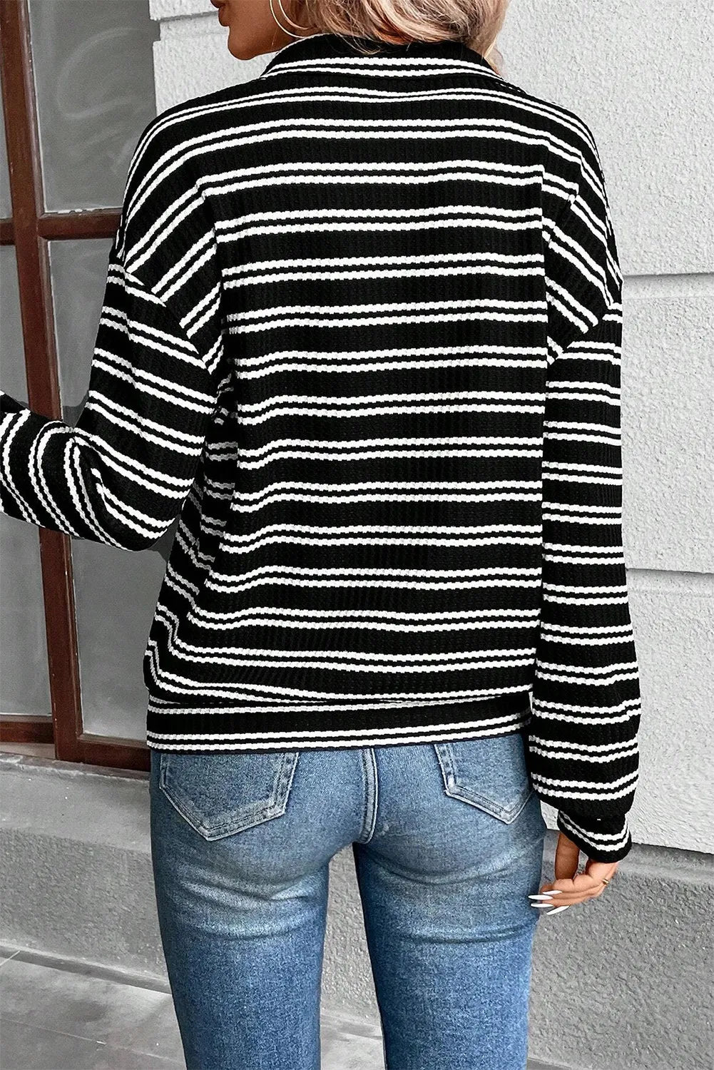 Striped Half Zip Long Sleeve Top