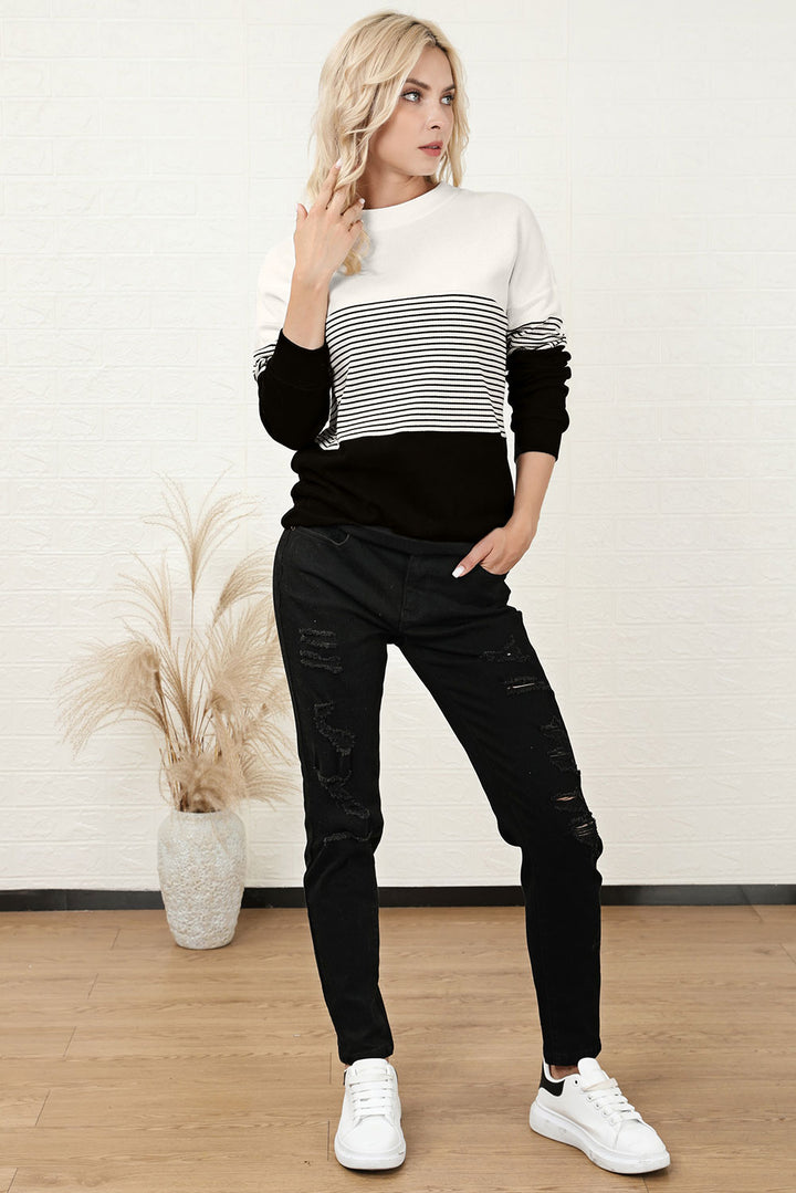 Striped Color Block Long Sleeve Knit Top