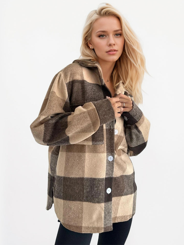 Plaid Button Up Long Sleeve Shacket