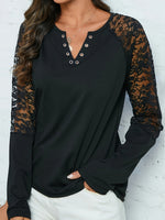 Lace Notched Long Sleeve Blouse
