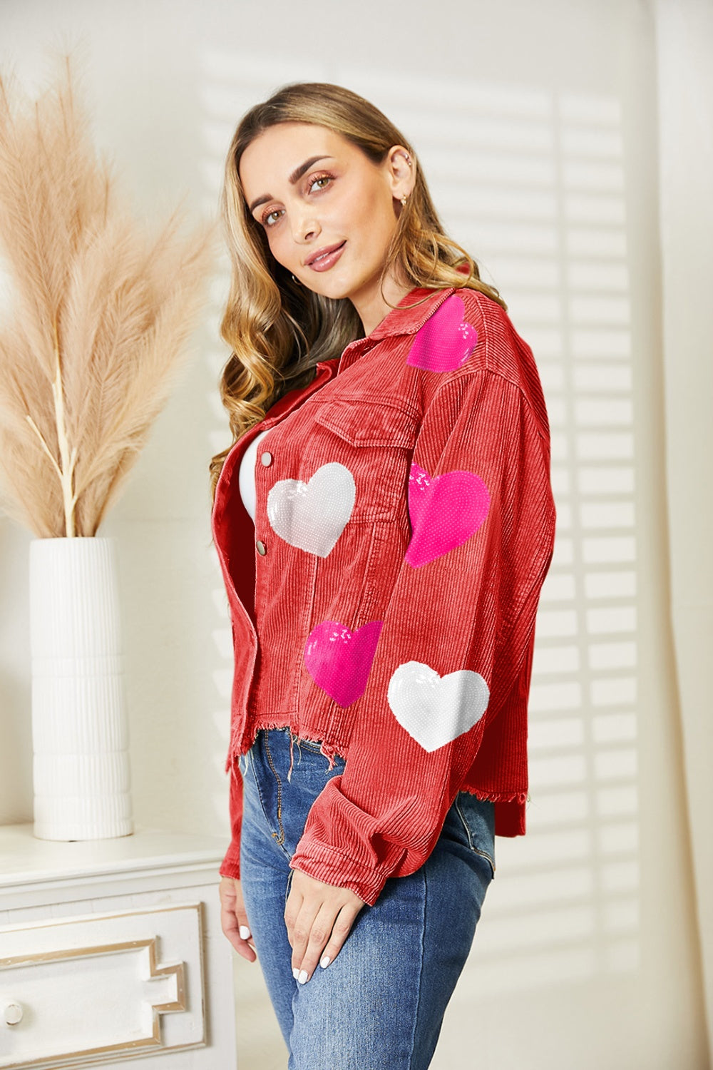 Heart Sequin Dropped Shoulder Jacket