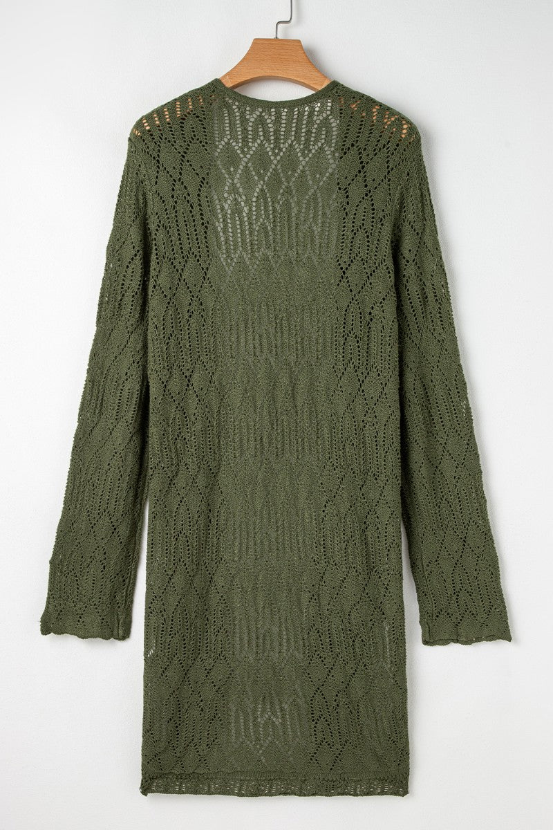 Openwork Open Front Long Sleeve Cardigan