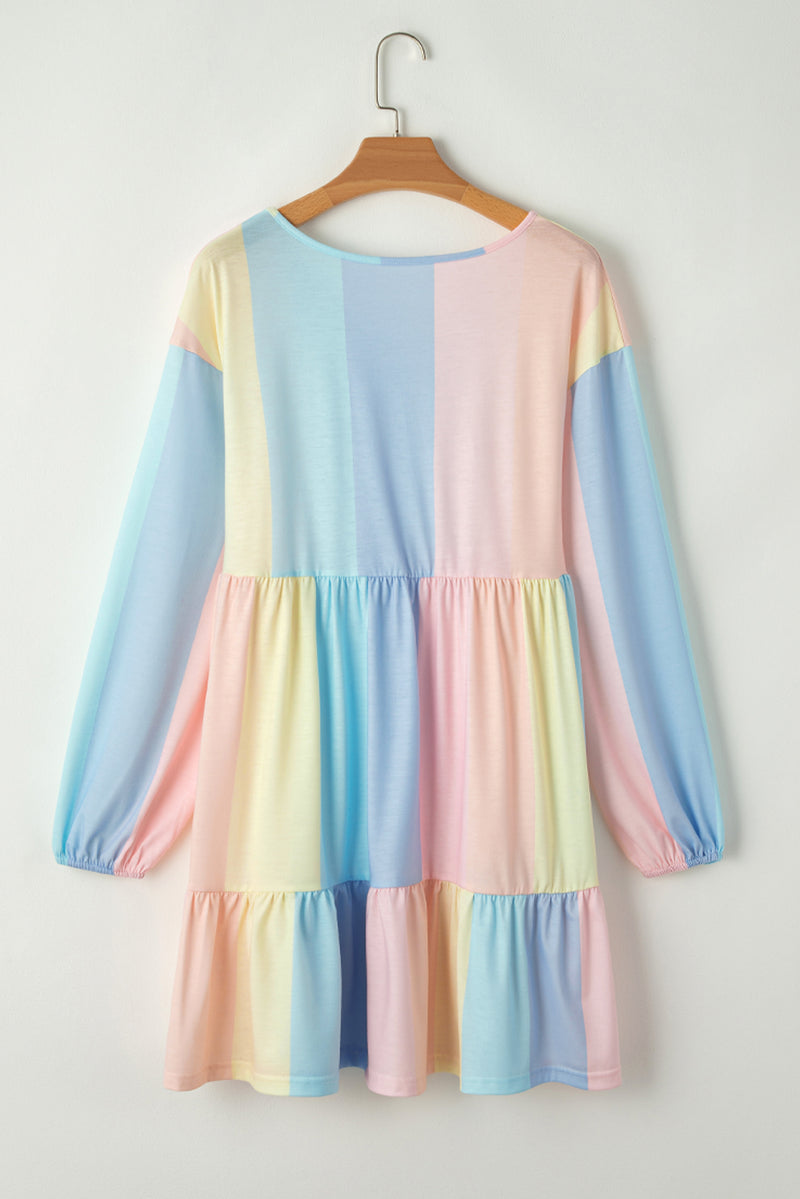 Color Block Long Sleeve Mini Dress