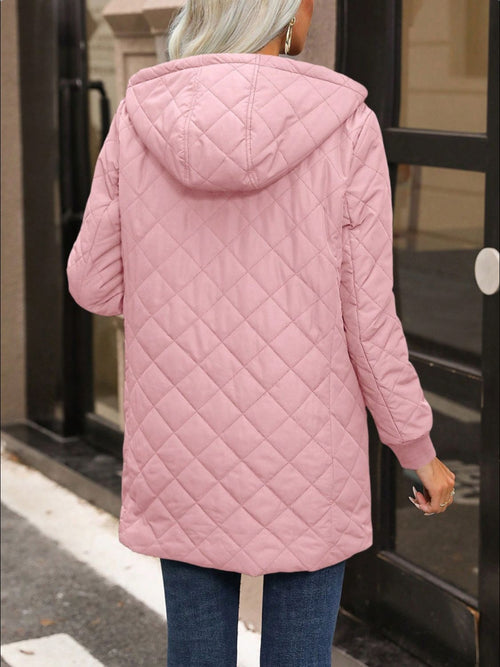 Quilted Zip Up Hooded Jacket with Pockets