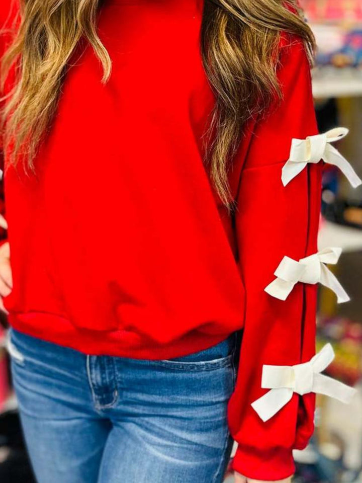 Contrast Bow Round Neck Long Sleeve Sweatshirt