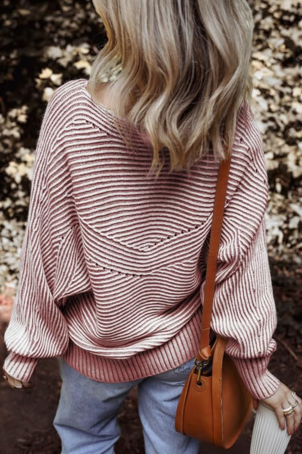 Textured Striped Round Neck Long Sleeve Top