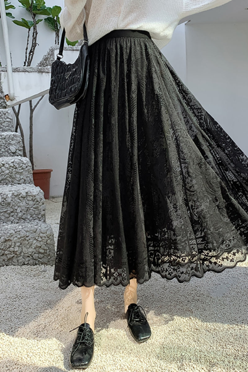 Lace High Waist Midi Skirt