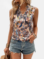Printed Notched Sleeveless Top