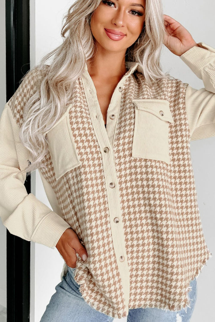 Houndstooth Button Up Long Sleeve Jacket