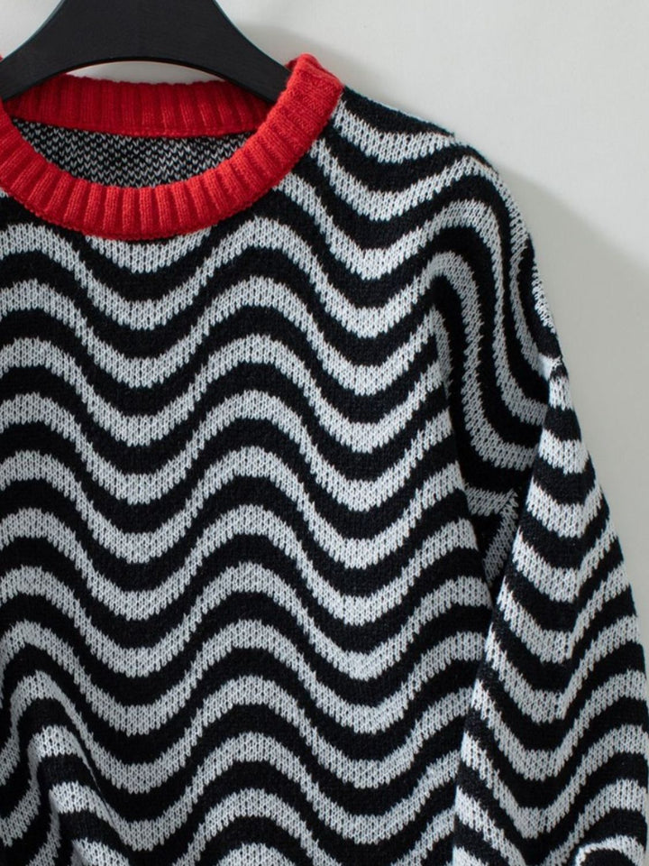 Wavy Stripes Round Neck Long Sleeve Sweater