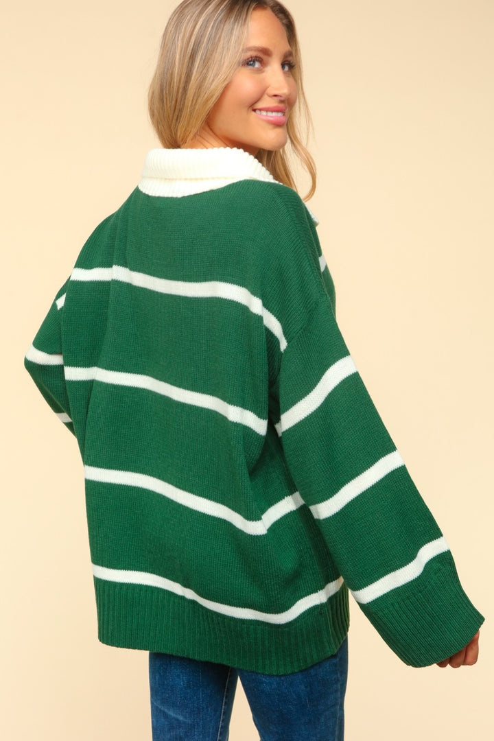 Haptics Collared Neck Striped Contrast Sweater