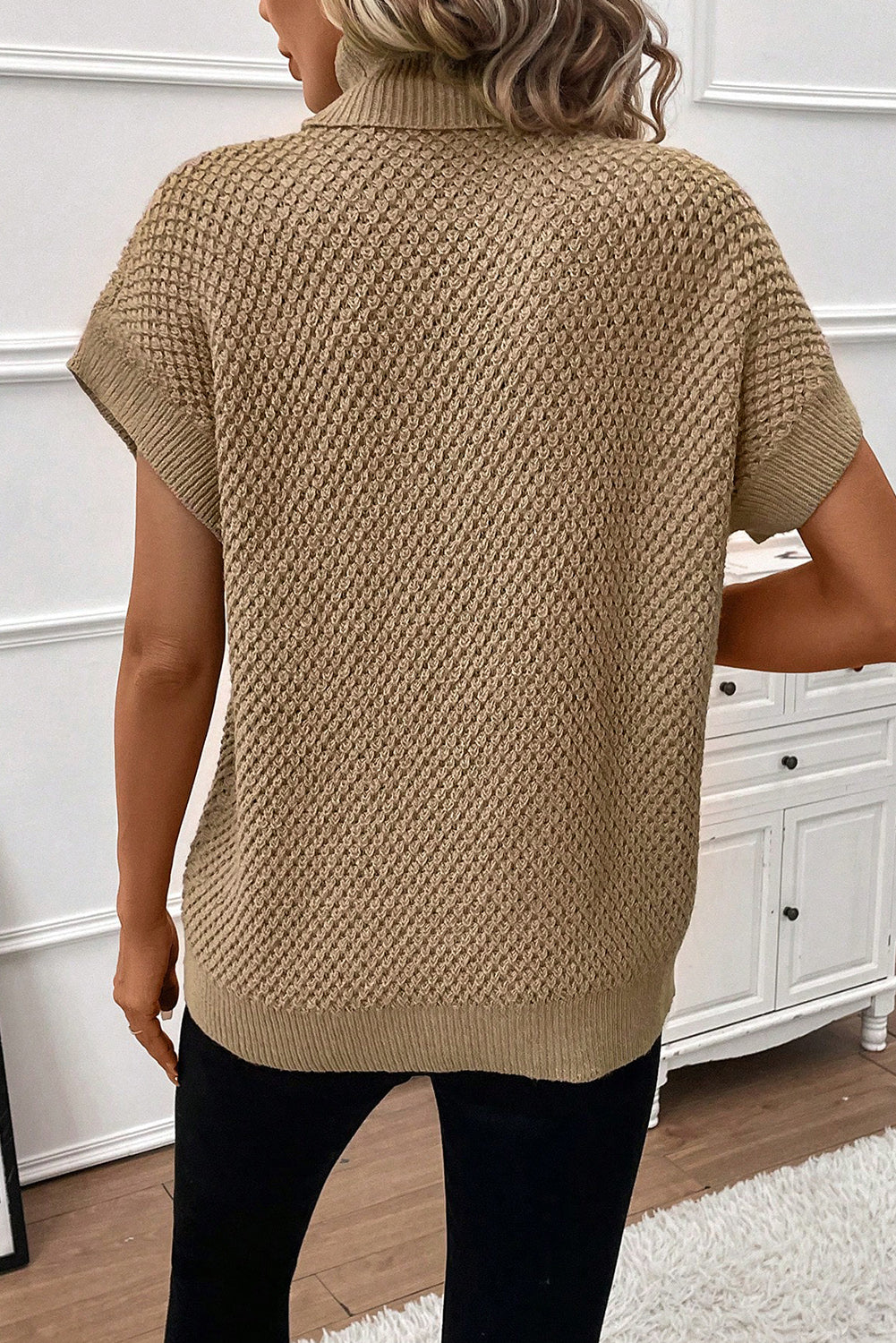 Solid Color Turtleneck Short Sleeve Sweater