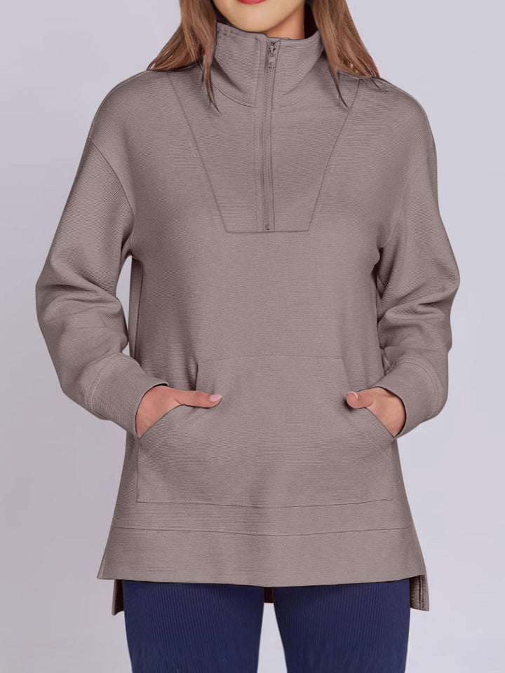 ฺHigh-Low Quarter Zip Long Sleeve Sweatshirt