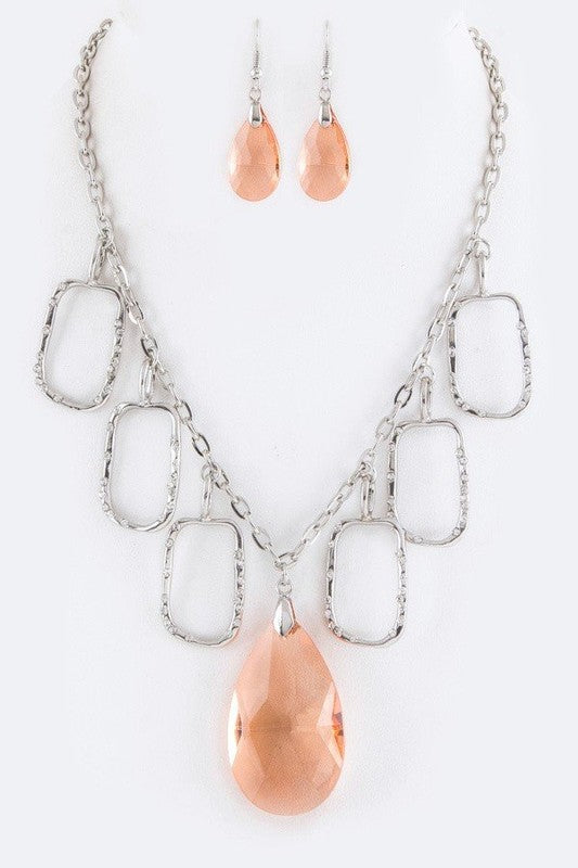 Crystal Teardrop Pendant Necklace Set