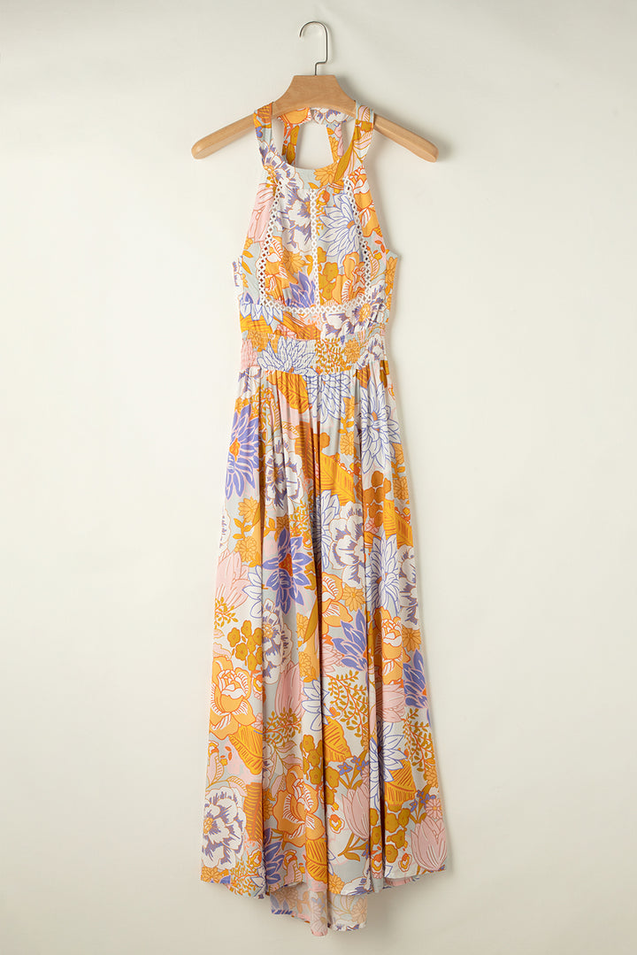 Tied Printed Grecian Sleeveless Maxi Dress