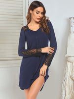 Lace Detail Long Sleeve Mini Lounge Dress