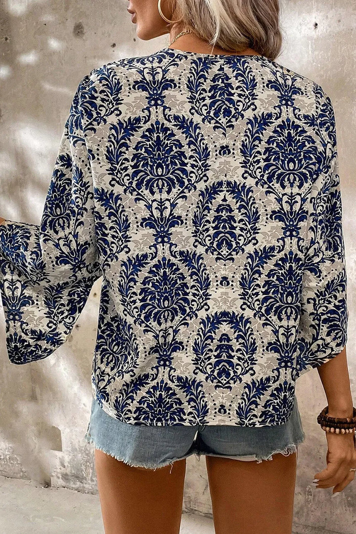 Printed V-Neck Three-Quarter Sleeve Blouse