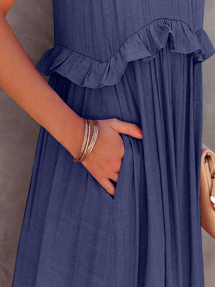 Ruffled Sleeveless Maxi Dress with Pockets