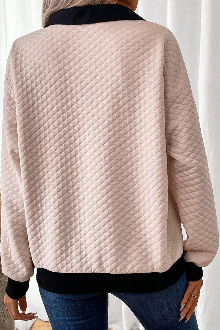 Textured Collared Neck Long Sleeve Top